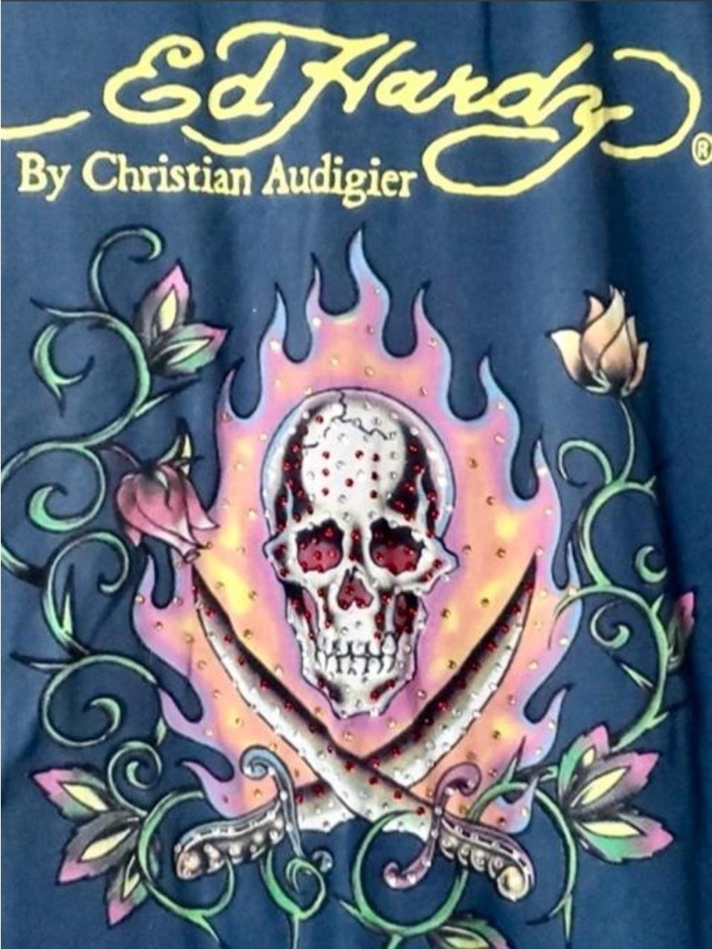 RARE Y2K Ed Hardy by Christian Audigier Skull 💀 Rose 🌹 Dagger 🗡️ Flame 🔥 Sz: L